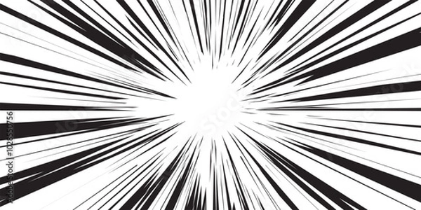 Obraz Manga background. Comic anime black lines on white. Fast speed lines movement effect frame. Superhero action. Horizontal vector illustration.