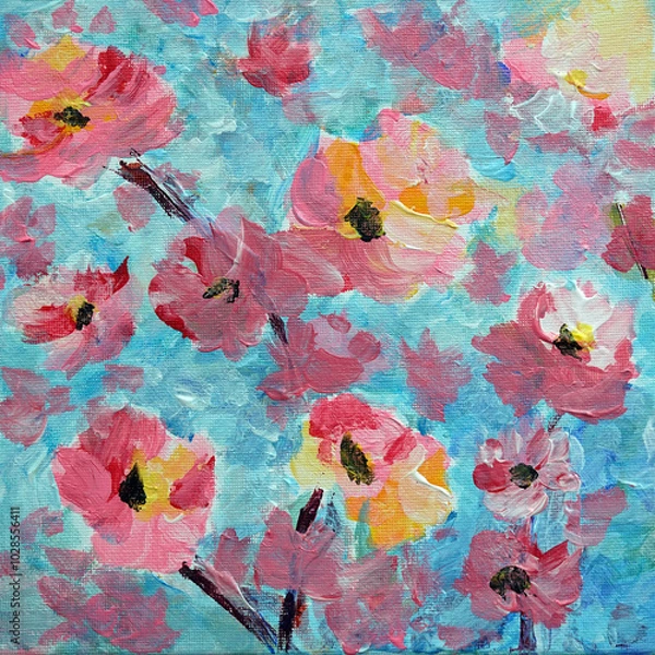 Obraz Abstract colorful wild flowers acrylic painting on canvas