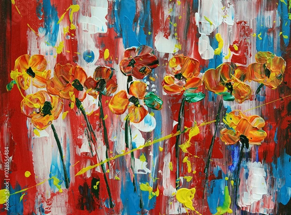 Obraz Abstract colorful wild flowers acrylic painting on canvas