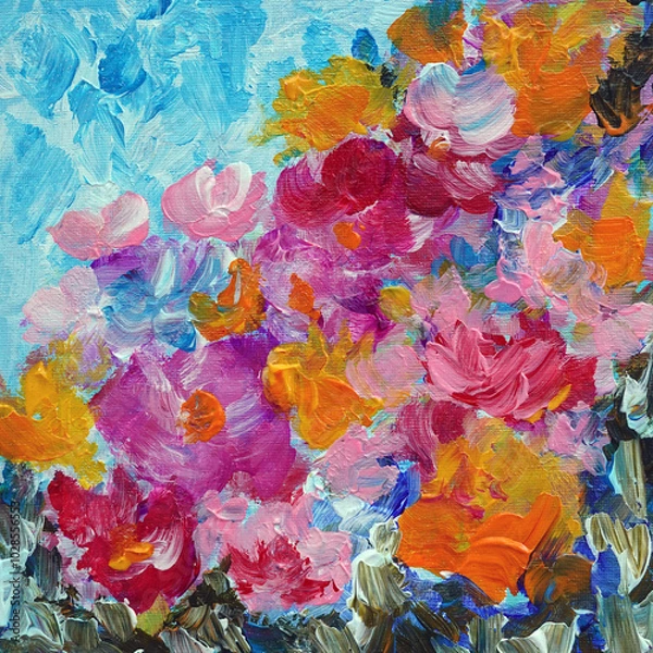 Obraz Abstract colorful wild flowers acrylic painting on canvas