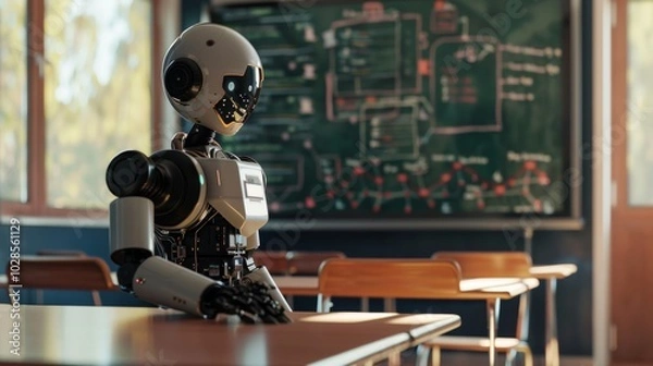 Fototapeta Humanoid Robot in a Classroom Setting
