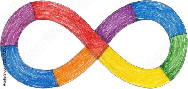 Fototapeta Colourful infinity symbol coloured by a child using colouring pencils, transparent background
