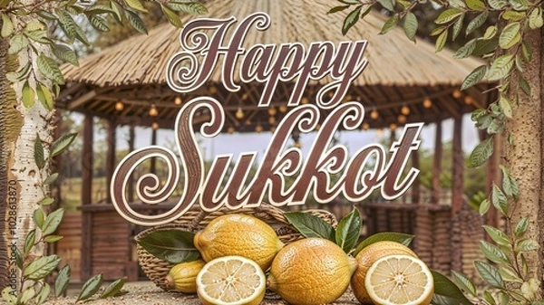 Fototapeta Festive card with fresh lemons for Sukkot illustration vector, created with Generative AI 