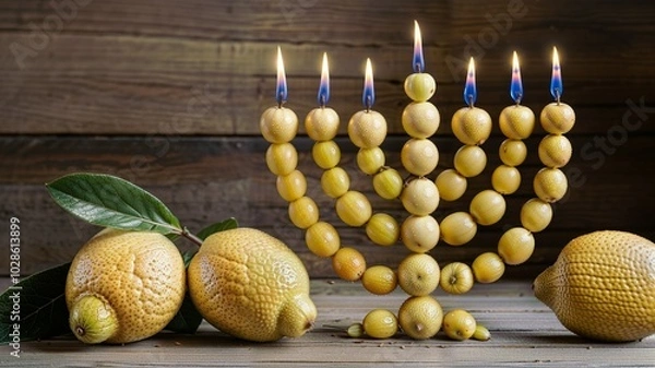Fototapeta Festive card with fresh lemons for Sukkot illustration vector, created with Generative AI 
