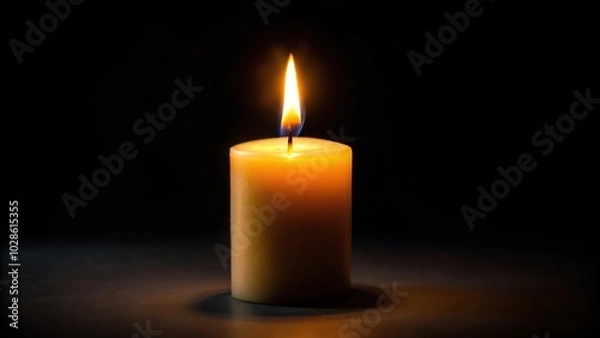 Fototapeta One light candle burning in dark background
