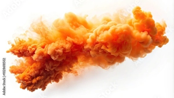 Obraz Orange smoke cloud rising on white background aerial view