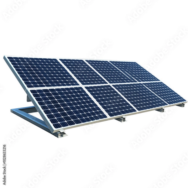 Fototapeta A solar panel is mounted on top of a metal frame isolated on a transparent background