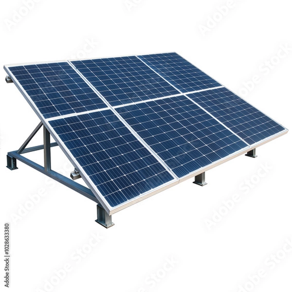 Fototapeta A solar panel is mounted on top of a metal frame isolated on a transparent background