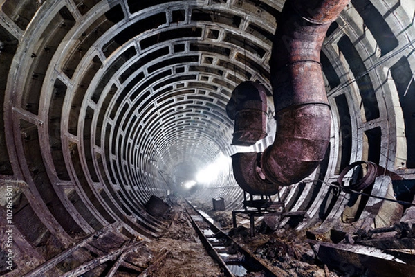 Obraz Abandoned subway tunnel. Kiev, Ukraine. Kyiv, Ukraine