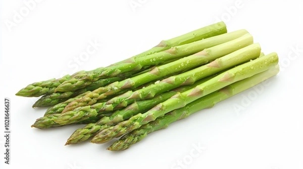 Fototapeta Roasted asparagus with garlic butter, isolated on a clean white background with delicate decorative flourishes