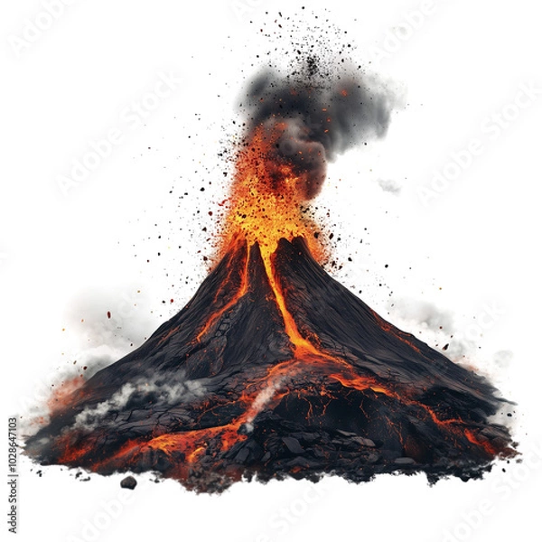 Fototapeta An isolated volcano with lava spewing from its top, against a transparent background