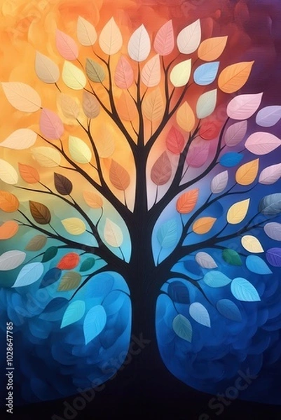 Fototapeta Colorful tree with vibrant background hues
