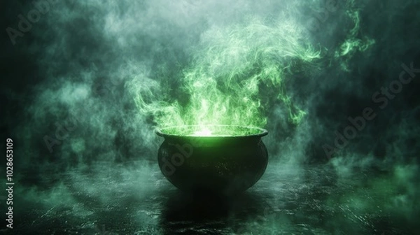 Fototapeta toxic witch cauldron Mysterious Green Steam Around a Witch's Cauldron