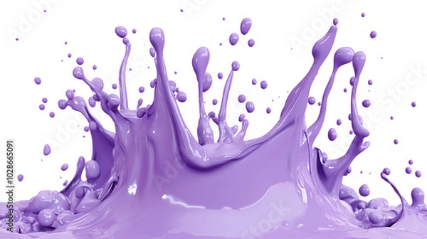 Fototapeta A splash of transparent liquid of a purple color on a white background 3d rendering,Purple splash isolated on white background