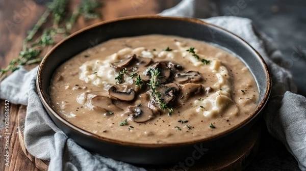 Fototapeta Creamy Canederli with Mushrooms and Thyme Dish