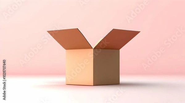 Obraz An open cardboard box on a soft pink background.