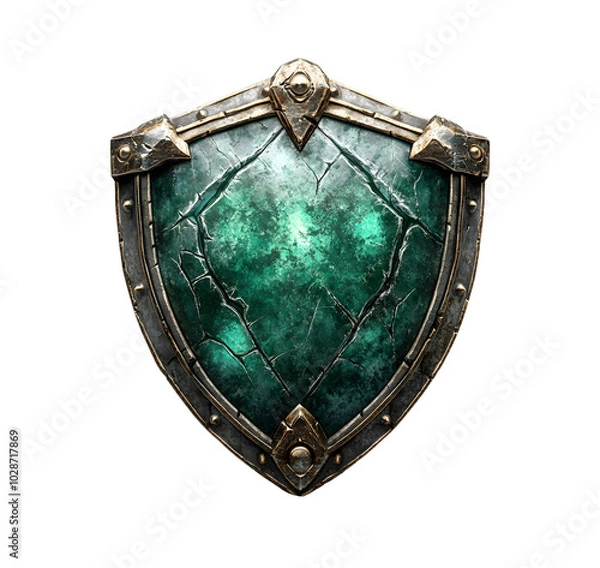 Fototapeta Green Knight's Shield with World of Warcraft Inspired Design Isolated on Transparent Background