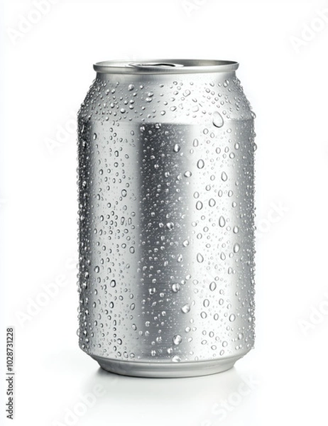 Obraz Can of soda is sitting on a white background. Aluminum can with water drops