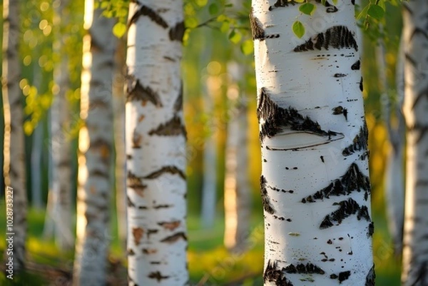 Obraz A group of white birch trees in a forest
