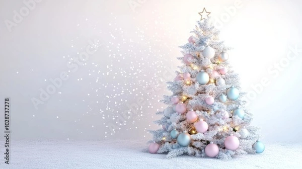 Fototapeta snowy christmas tree with lights
