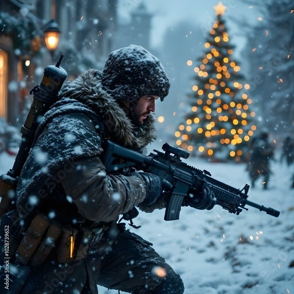 Obraz soldier aiming rifle