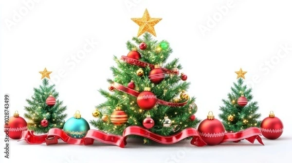 Fototapeta little christmas trees with decorations