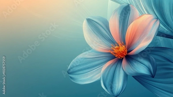Obraz A graceful abstract flower illustration with a tranquil gradient background, perfect for creating peaceful visuals with space for text or messaging.