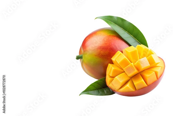Fototapeta mango slice isolated on white background transparent PNG and copy space