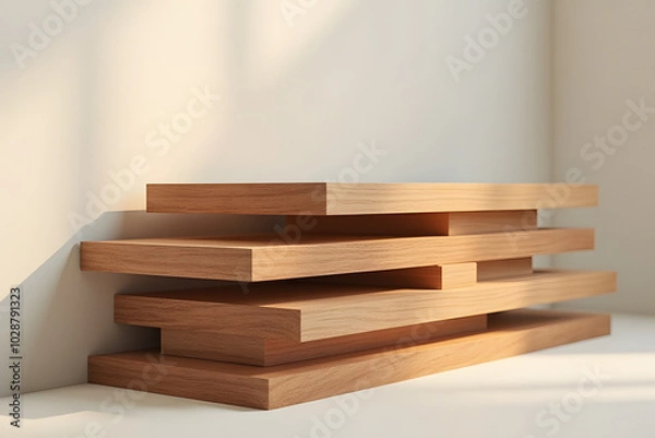 Fototapeta Sandalwood planks arranged in a modern display, highlighting their smooth surface and warm tones
