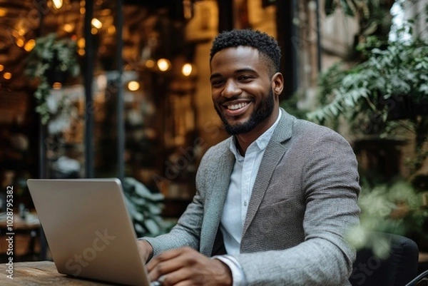 Fototapeta Happy businessman connecting with his team online, Generative AI