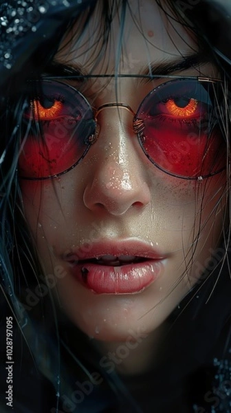 Fototapeta Intense Portrait of a Woman with Red Glasses