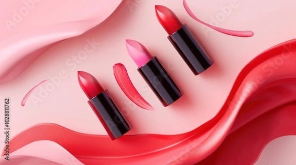 Fototapeta Make up lipstick mock up cosmetics wallpaper background