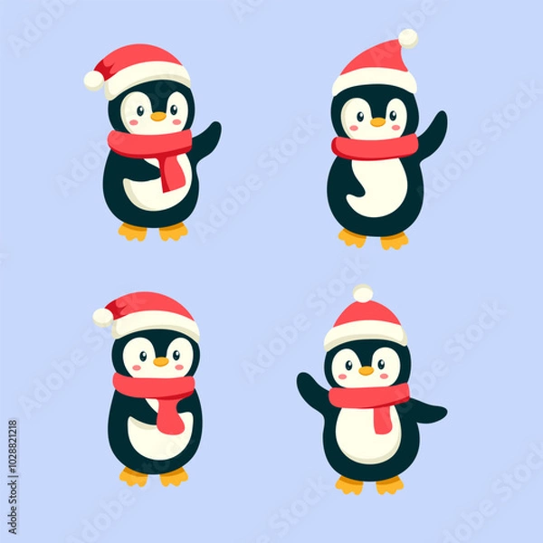Fototapeta set of collection penguin in christmas wear a syal vector design