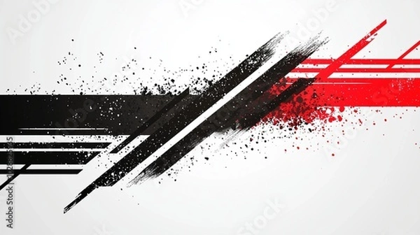 Fototapeta A corporate header banner featuring tech-inspired red stripes set against an abstract grey grunge background, rendered in a geometric vector style.