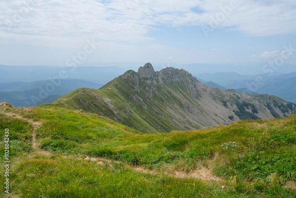 Fototapeta Mountain range. View from the mountain La Nuda from beneath Appenino-Tosco Emiliano, Emilia-Romagna, Italy