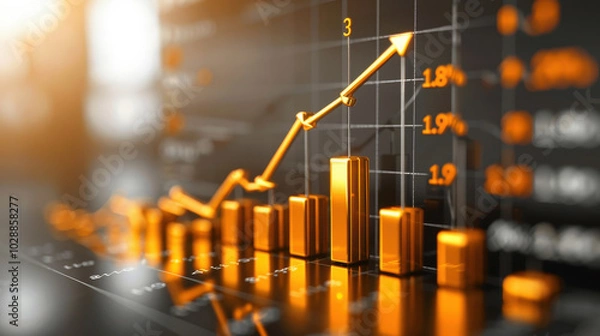 Fototapeta Rapid increase in stock market performance is depicted in this financial chart, showcasing strong upward trend with vibrant orange bars and lines