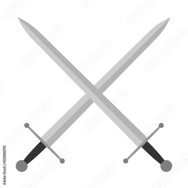 Fototapeta WebSword vector illustration icon. Crossed swords military or heraldry symbol. Protection and security sign. Medieval or knight weapon. Fantasy longsword fencing logo. Clip-art silhouette.