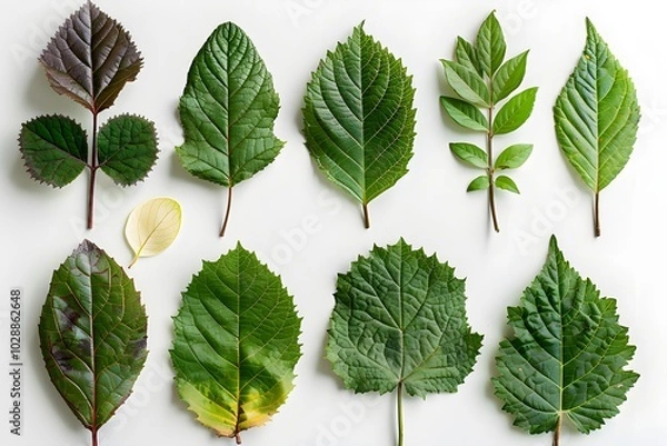 Obraz A bunch of different types of leaves on a white surface