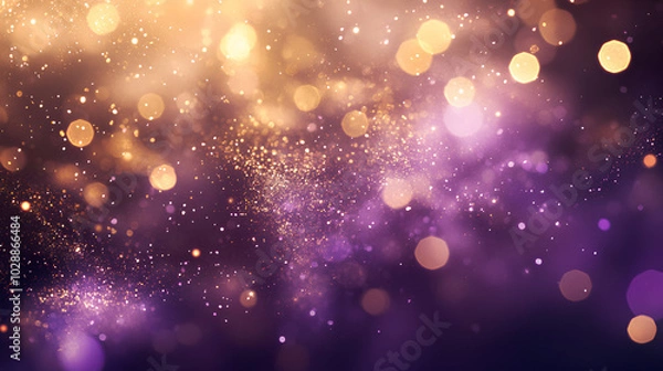 Obraz An abstract background with a blend of purple and gold bokeh, featuring shimmering lights and a soft, dreamy quality.