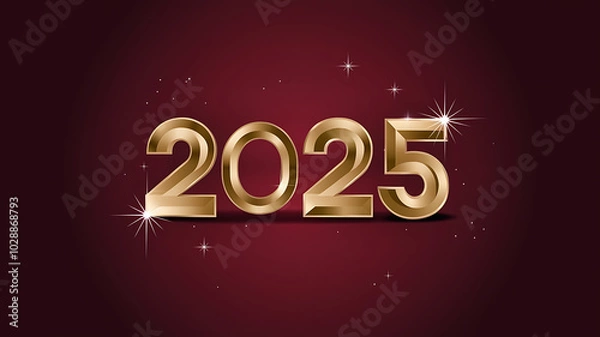 Fototapeta Golden 2025 on red background, New Year celebration, hope and optimism. 
