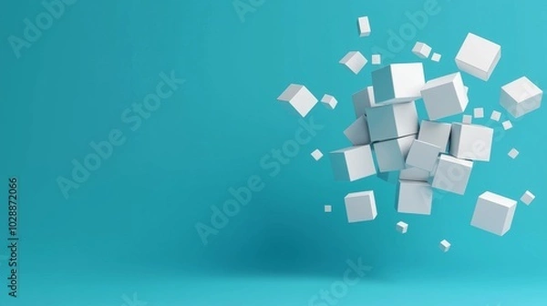 Obraz Explosion of White Cubes on Turquoise Background