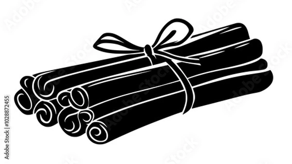Fototapeta Cinnamon stick bundle tied with a twine bow, illustration art