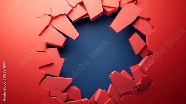 Obraz Dynamic Breakthrough in Red Wall Design