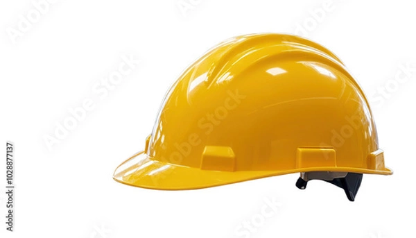 Fototapeta Bright yellow construction helmet on transparent background.