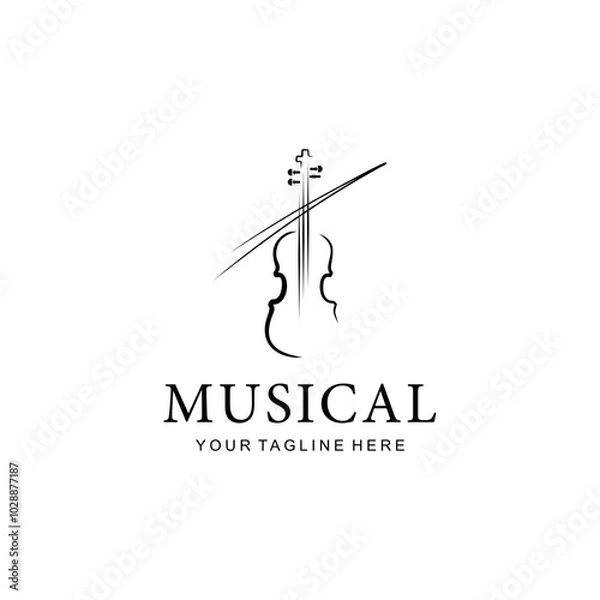 Fototapeta Simple Violin Logo. Orchestra Fiddle Music Silhouette  with Linear Outline Style Icon Symbol Vector Design Template.