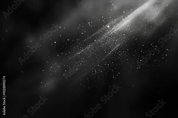 Obraz An abstract black background with white dust particles scattered across it, creating a subtle texture and sparkle effect.