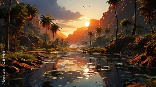 Obraz Sunset Over Tropical River