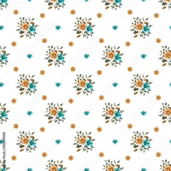 Fototapeta Seamless retro pattern with floral elements.
