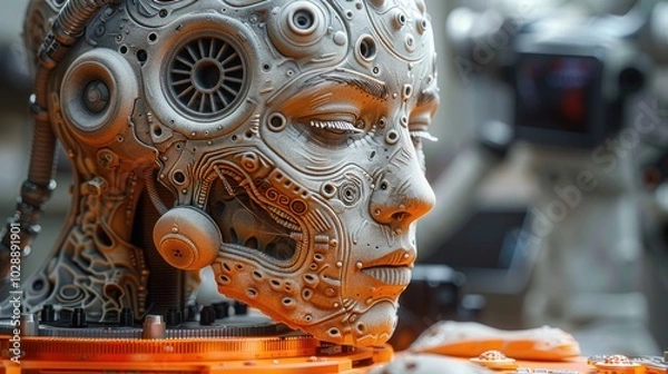 Obraz Cyberpunk Robot Head Sculpture