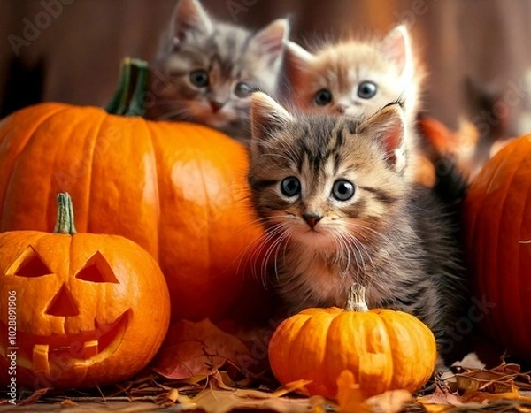 Fototapeta ハロウィンと子猫